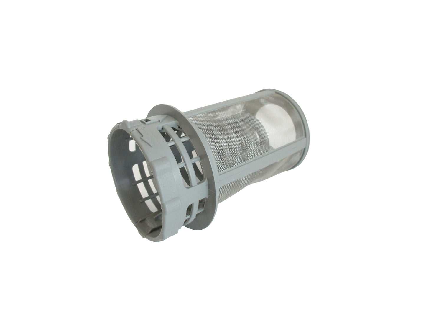 A grey plastic replacement drain pump filter for a Beko dishwasher machine, shown on a plain white background.
