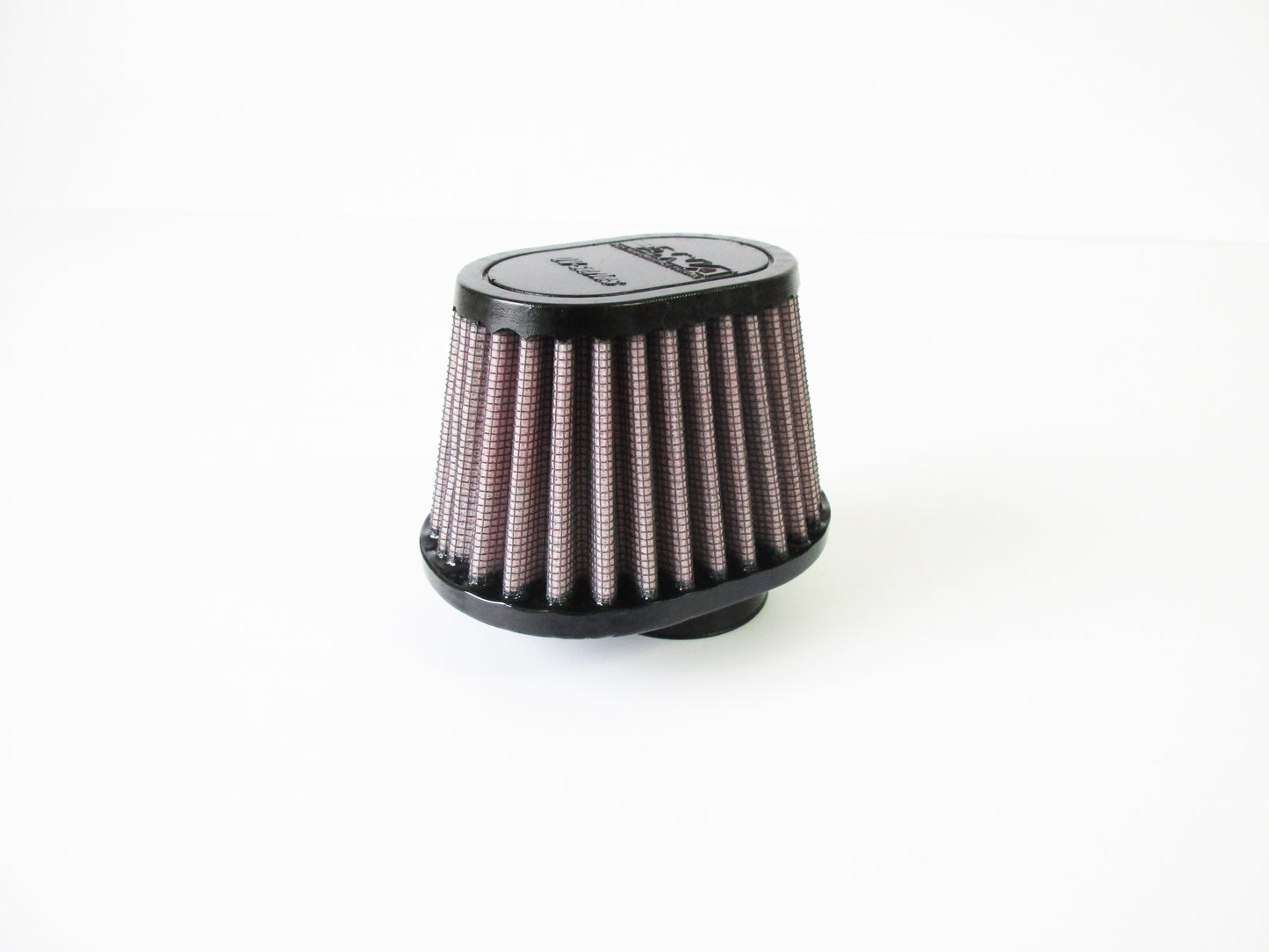 A small cylindrical universal air filter, with a black top cap and pleated filter media, photographed on a plain white background.