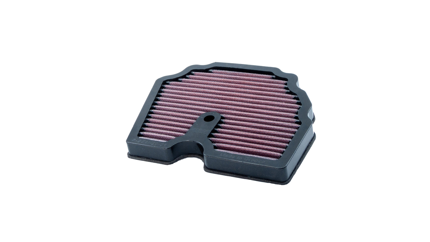 Air filter with a black PU frame, and pleated filter media on a white background.