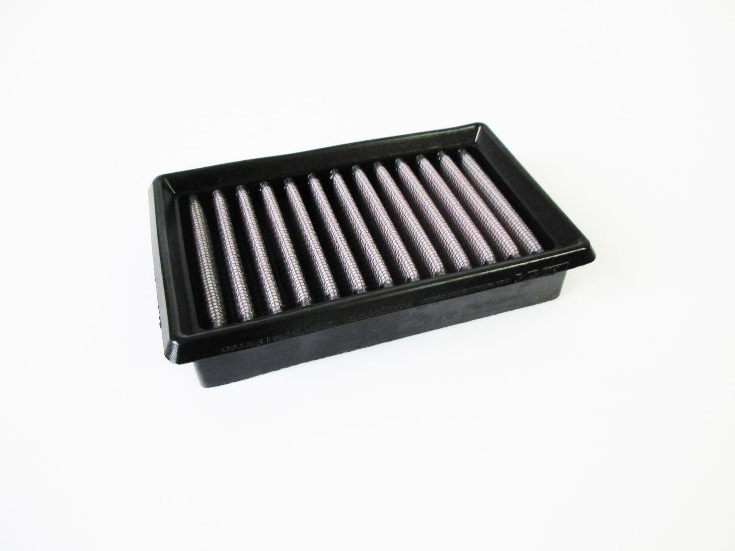 A rectangular black PU air filter, with pleated media, shown on a plain white background.