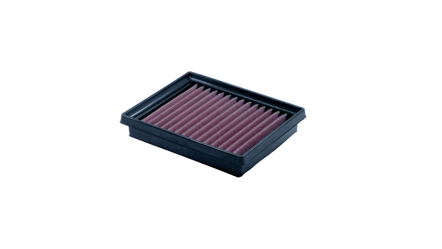 A rectangular motorcycle air filter, with a Black PU frame and pleated filter media, shown on a plain white background.