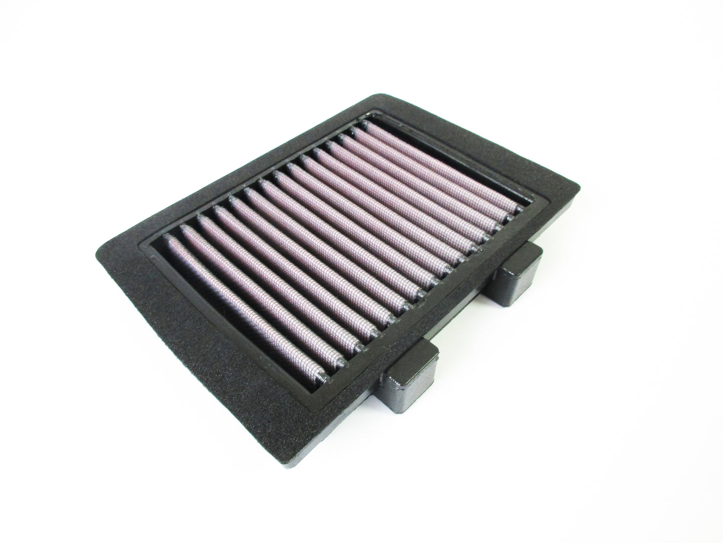 A rectangular motorcycle air filter with a black PU frame and pleated filter media, shown on a plain white background.