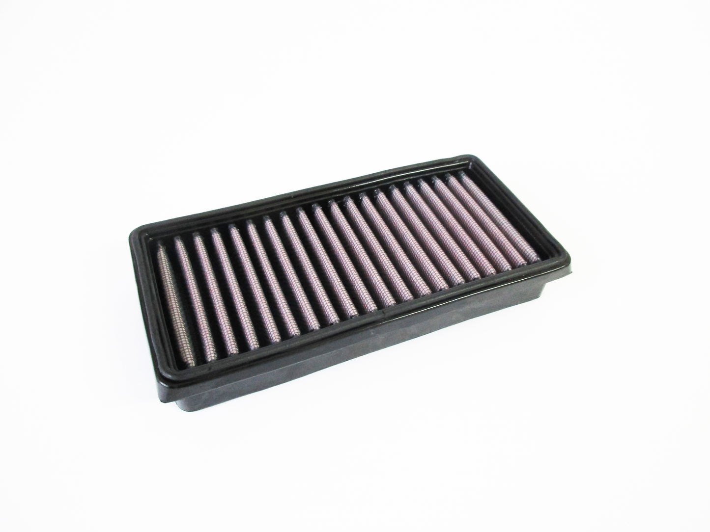 A rectangular motorcycle air filter, with pleated filter media and a black PU frame, shown on a plain white background.