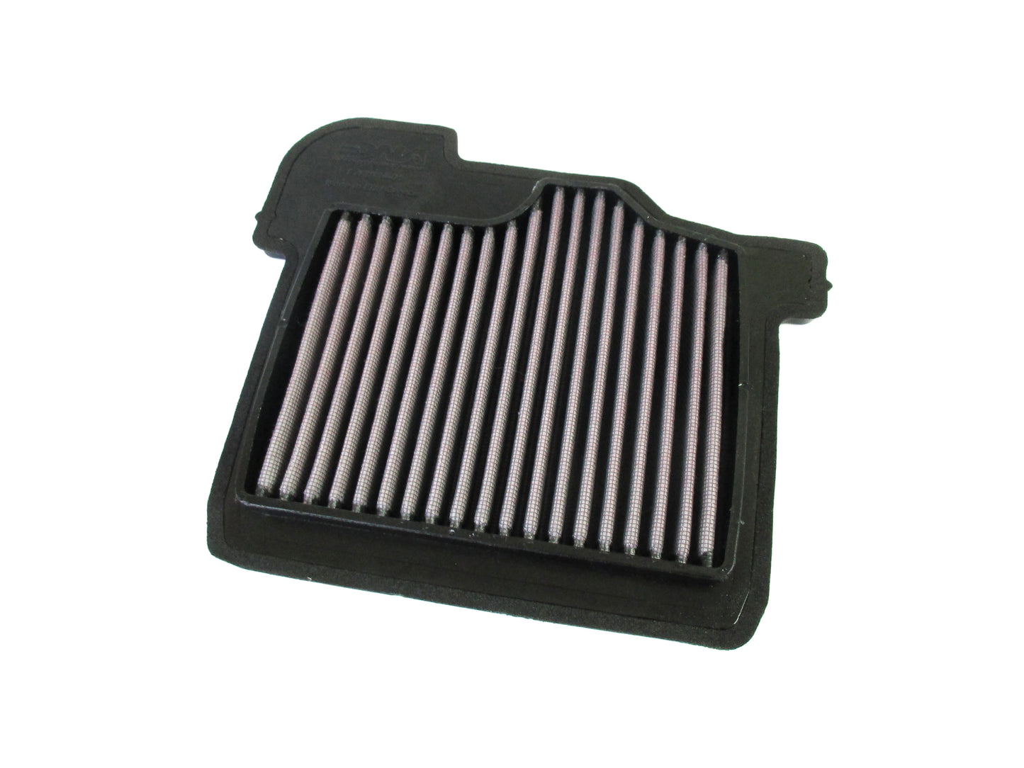 A rectangular pleated motorcycle air filter with a black PU frame, shown on a plain white background.