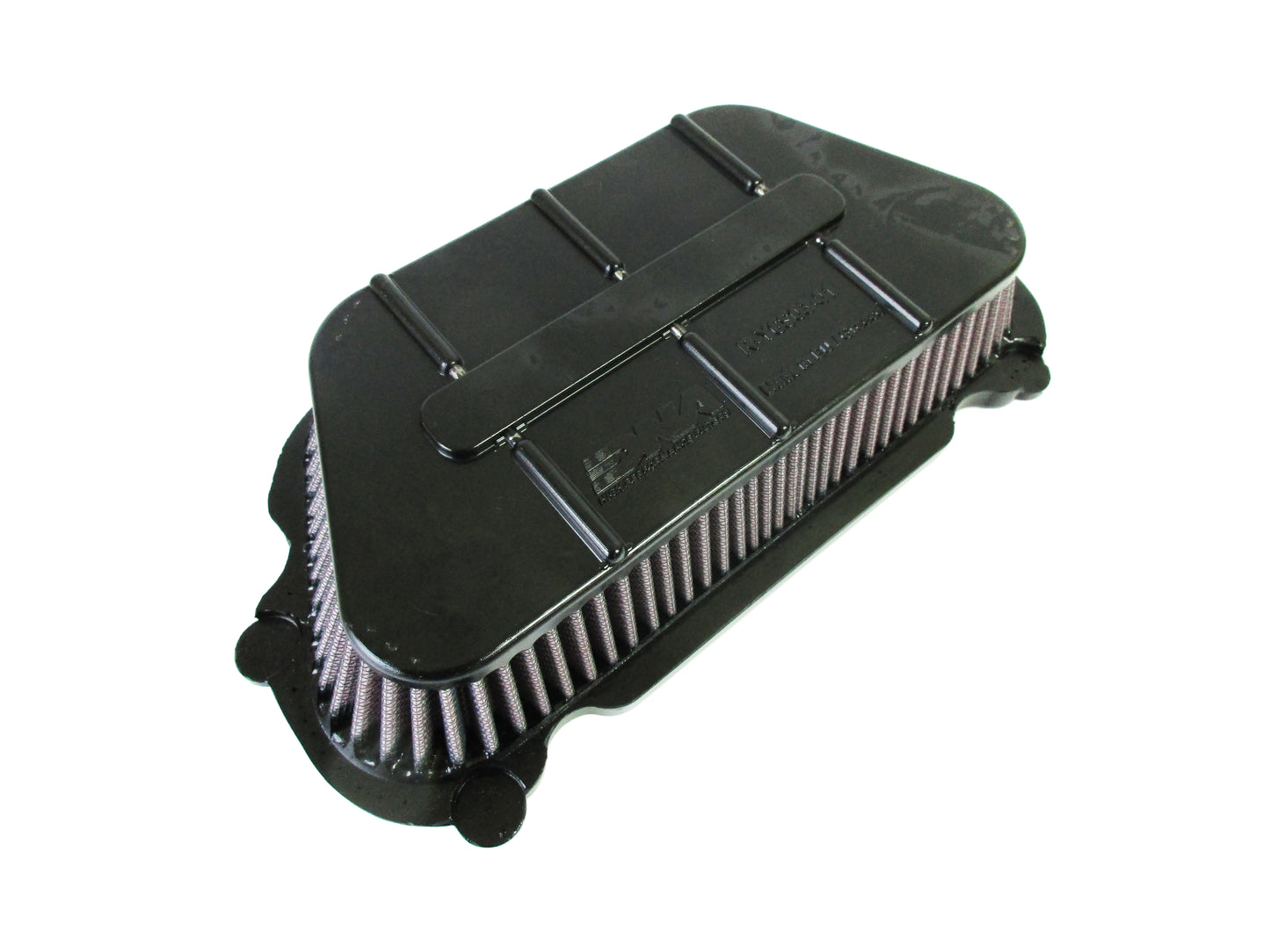 A black PU motorcycle air filter, with pleated filter media, shown on a plain white background.