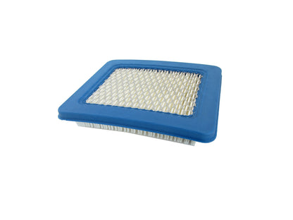 A rectangular air filter with a blue PU frame and a white pleated media, shown on a plain white background.