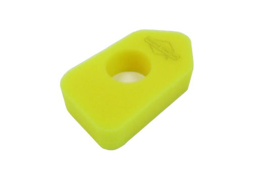 A bright yellow foam air filter, with a central circular hole and a small Briggs & Stratton logo near the top, shown on a plain white background.