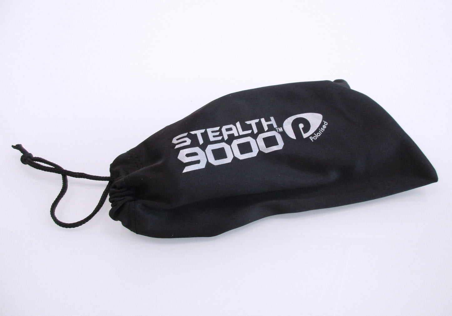 A black drawstring pouch with 'STEALTH 9000' printed in white on the front, photographed on a plain white background.