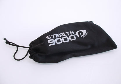 A black drawstring pouch with 'STEALTH 9000' printed in white on the front, photographed on a plain white background.