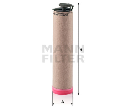 MANN FILTER cylindrical filter element with dimensions on a white background