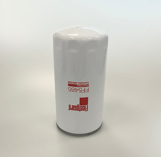 A white cylindrical oil filter with red printed branding and model number FF5485, shown on a plain light grey background.