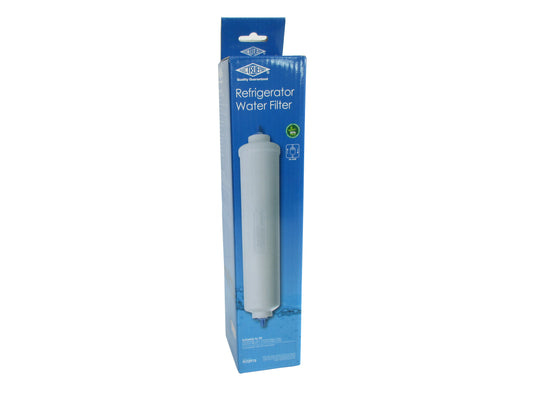 A packaged refrigerator FLT3975 water filter shown in its retail box on a plain white background. The box is blue with  a white cylindrical filter inside.