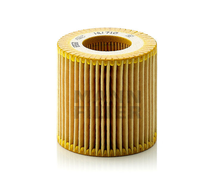 A cylindrical pleated air filter with a yellow outer rim and tan inner pleats, shown on a clean white background.