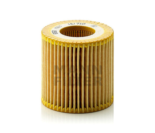 A cylindrical pleated air filter with a yellow outer rim and tan inner pleats, shown on a clean white background.