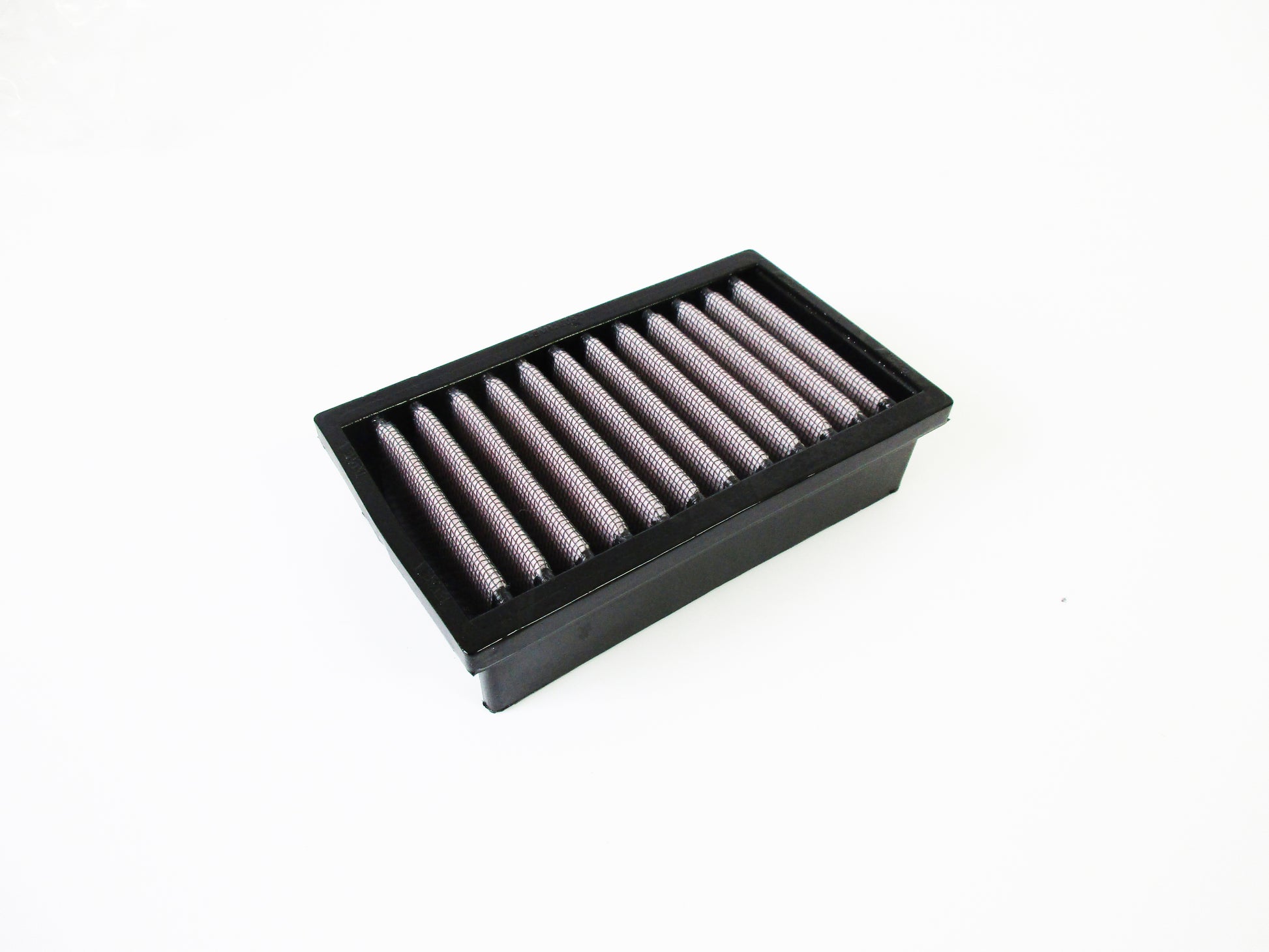 A rectangular motorcycle air filter with a black PU frame and pleated media, shown on a plain white background.