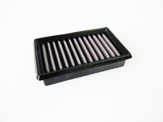 A rectangular black PU air filter, with pleated media, shown on a plain white background.