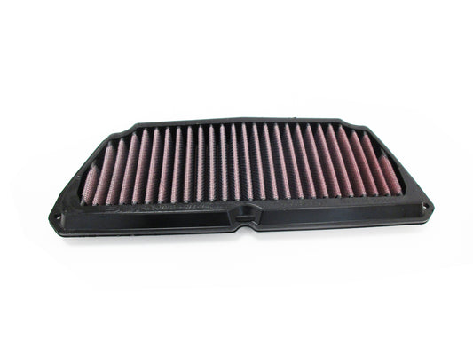 A rectangular motorcycle air filter with pleated media, shown on a plain white background.