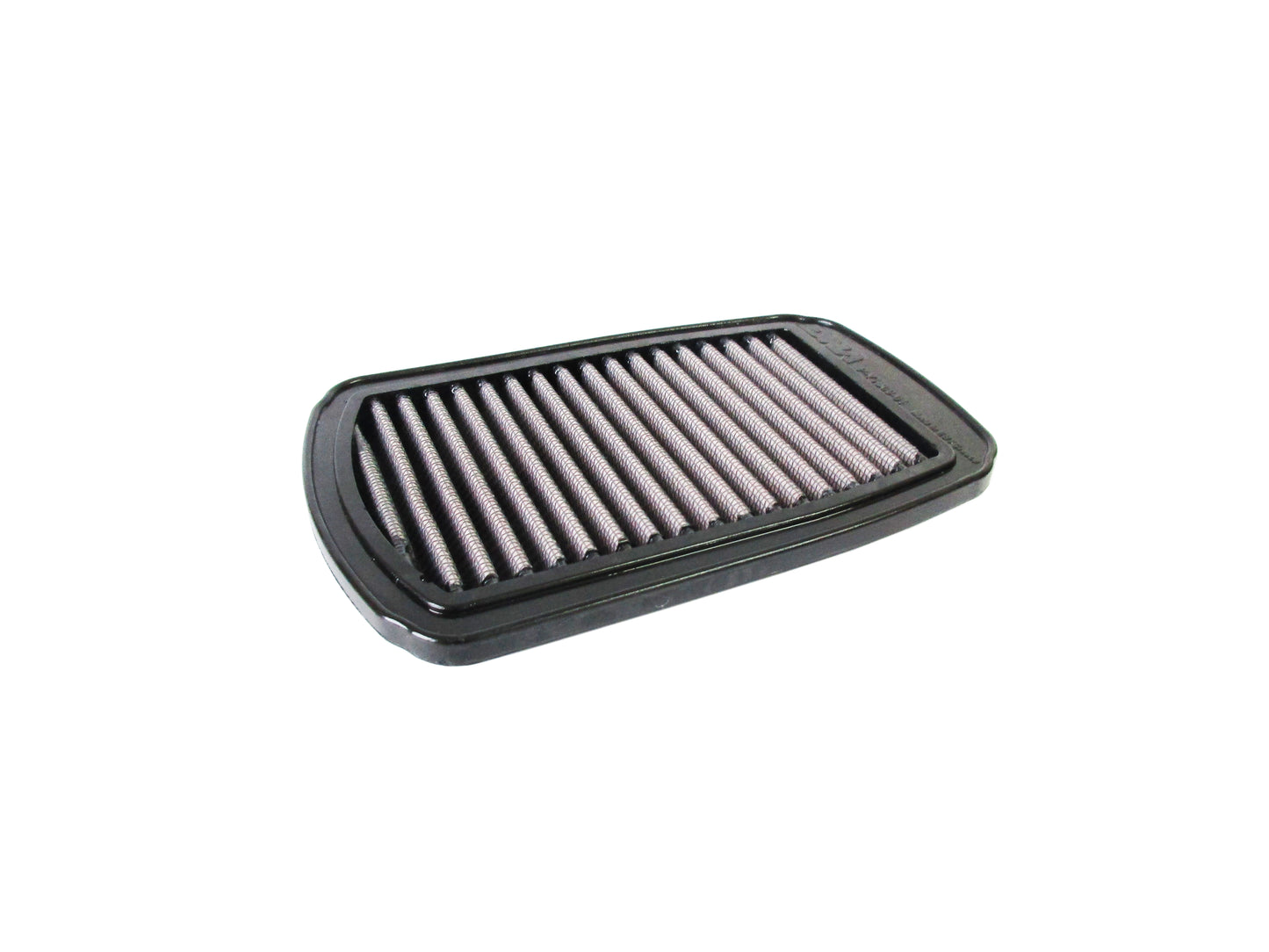A rectangular motorcycle air filter, with a black PU frame and pleated filter media, shown on a plain white background.