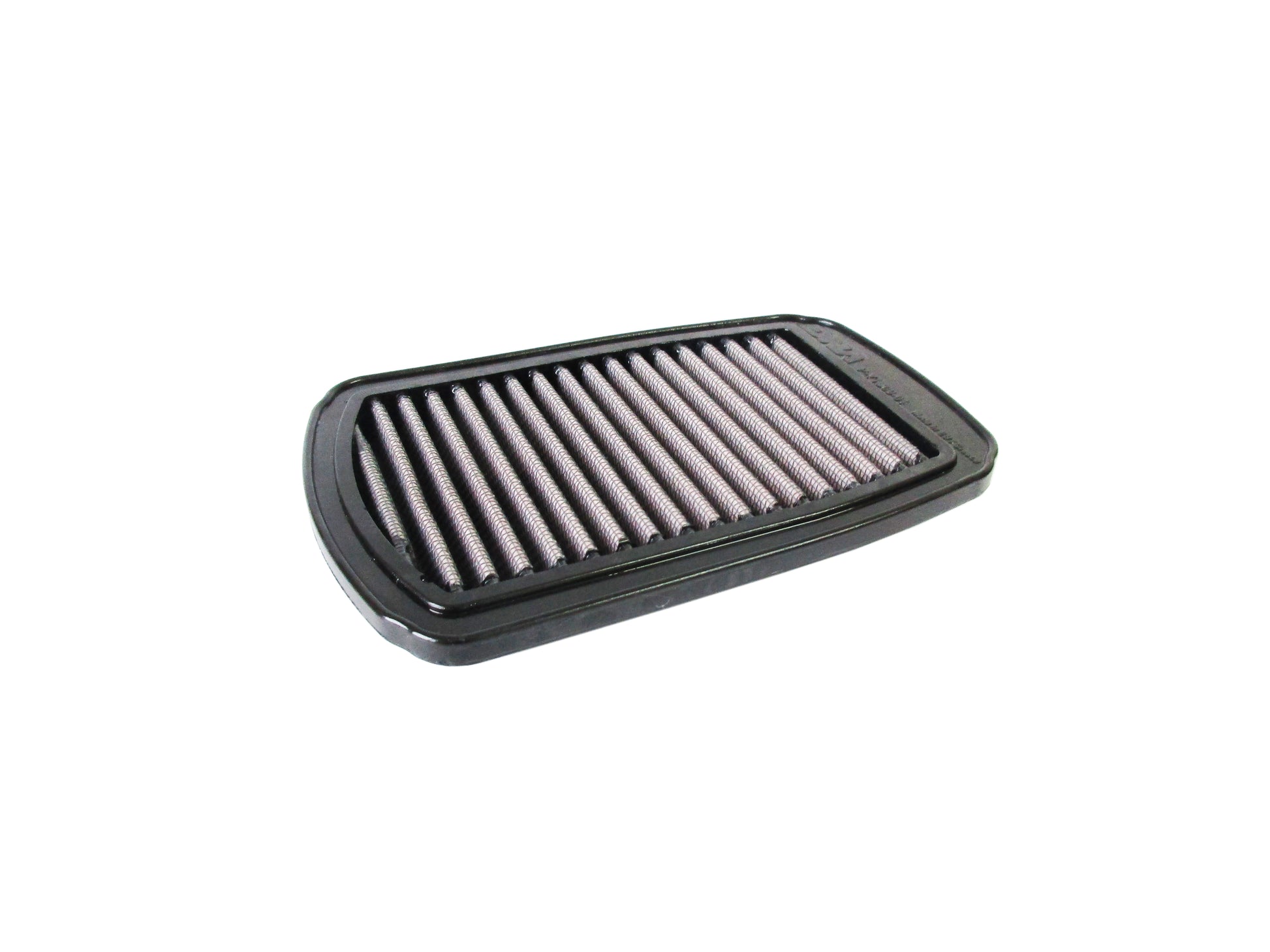 A rectangular motorcycle air filter, with a black PU frame and pleated filter media, shown on a plain white background.