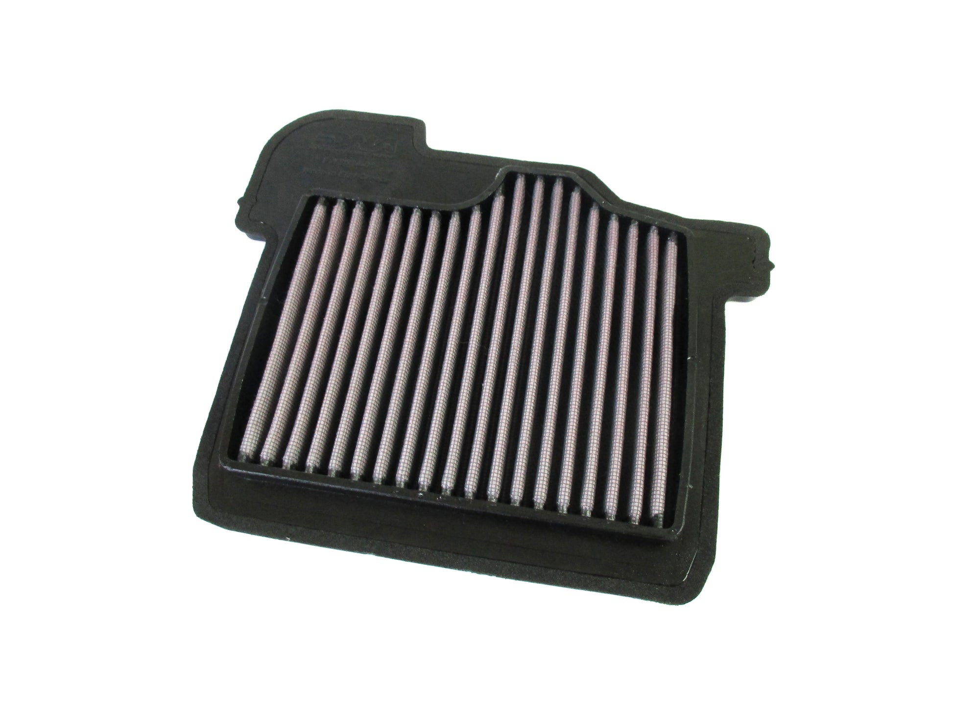 A rectangular pleated motorcycle air filter with a black PU frame, shown on a plain white background.