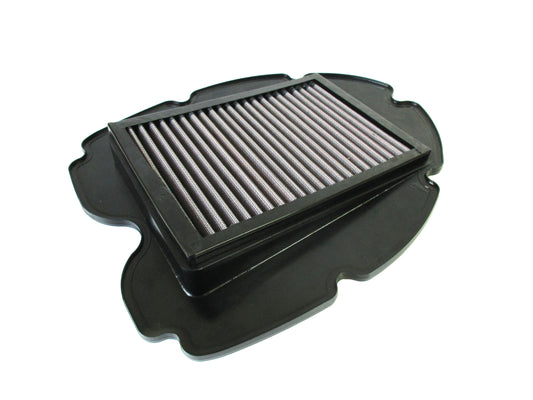 A black rectangular air filter with pleated media, shown on a plain white background.