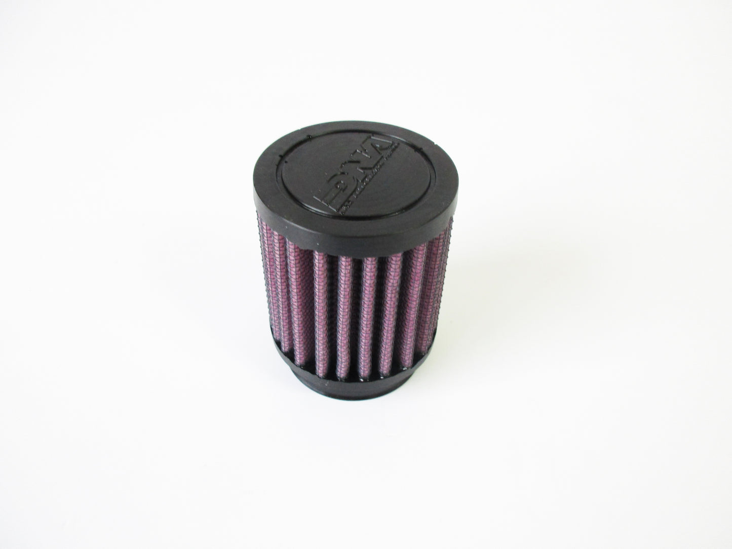 A cylindrical universal air filter, with a black PU top cap and pleated media, shown on a plain white background.
