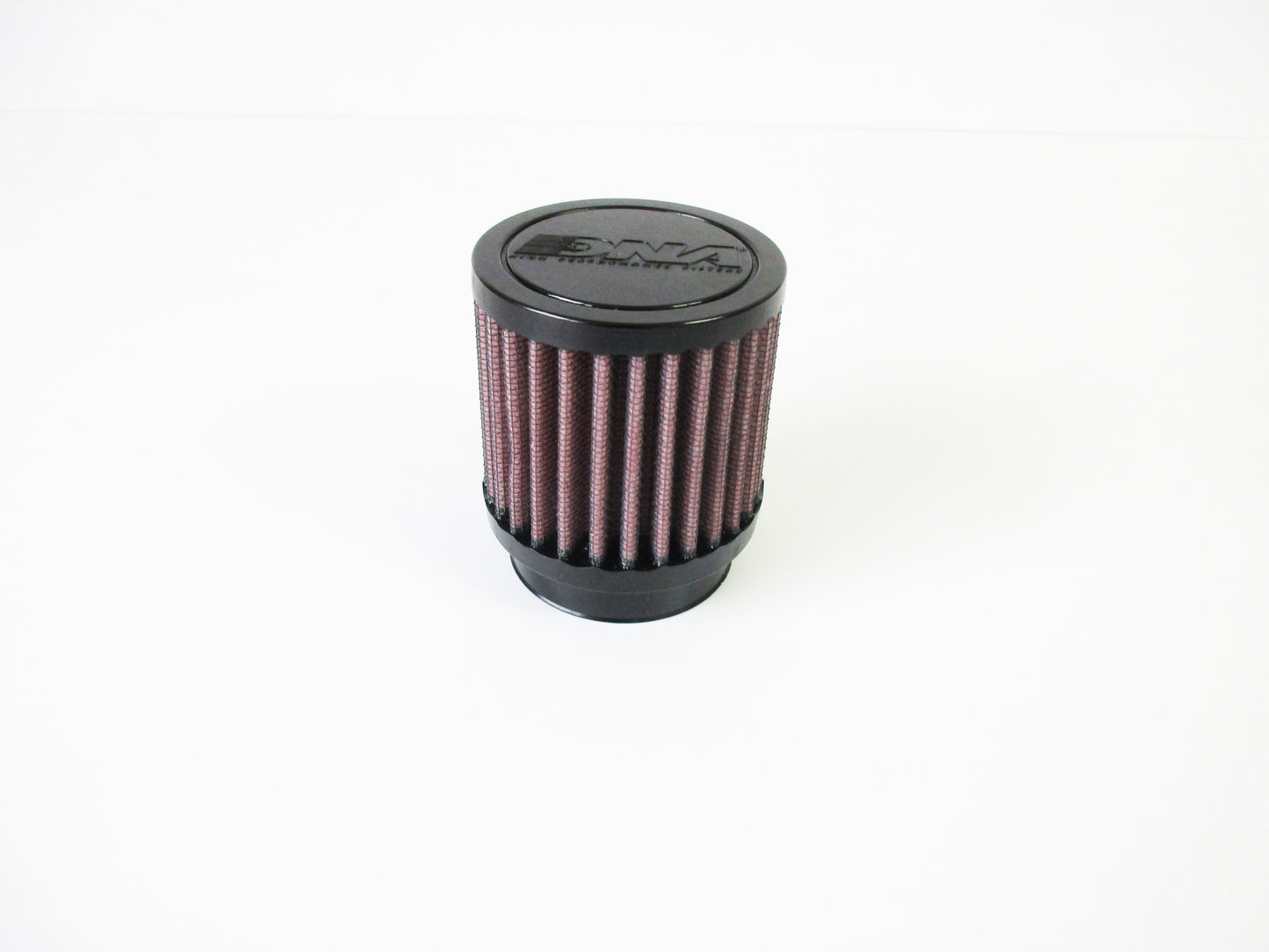 A single cylindrical universal air filter, with a black top cap and pleated red filter media, shown on a plain white background.