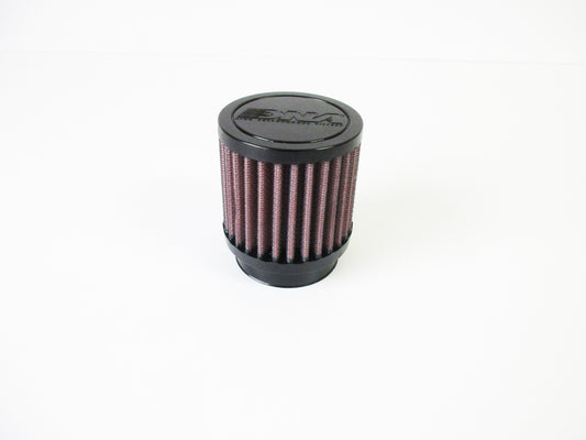 A single cylindrical universal air filter, with a black top cap and pleated red filter media, shown on a plain white background.